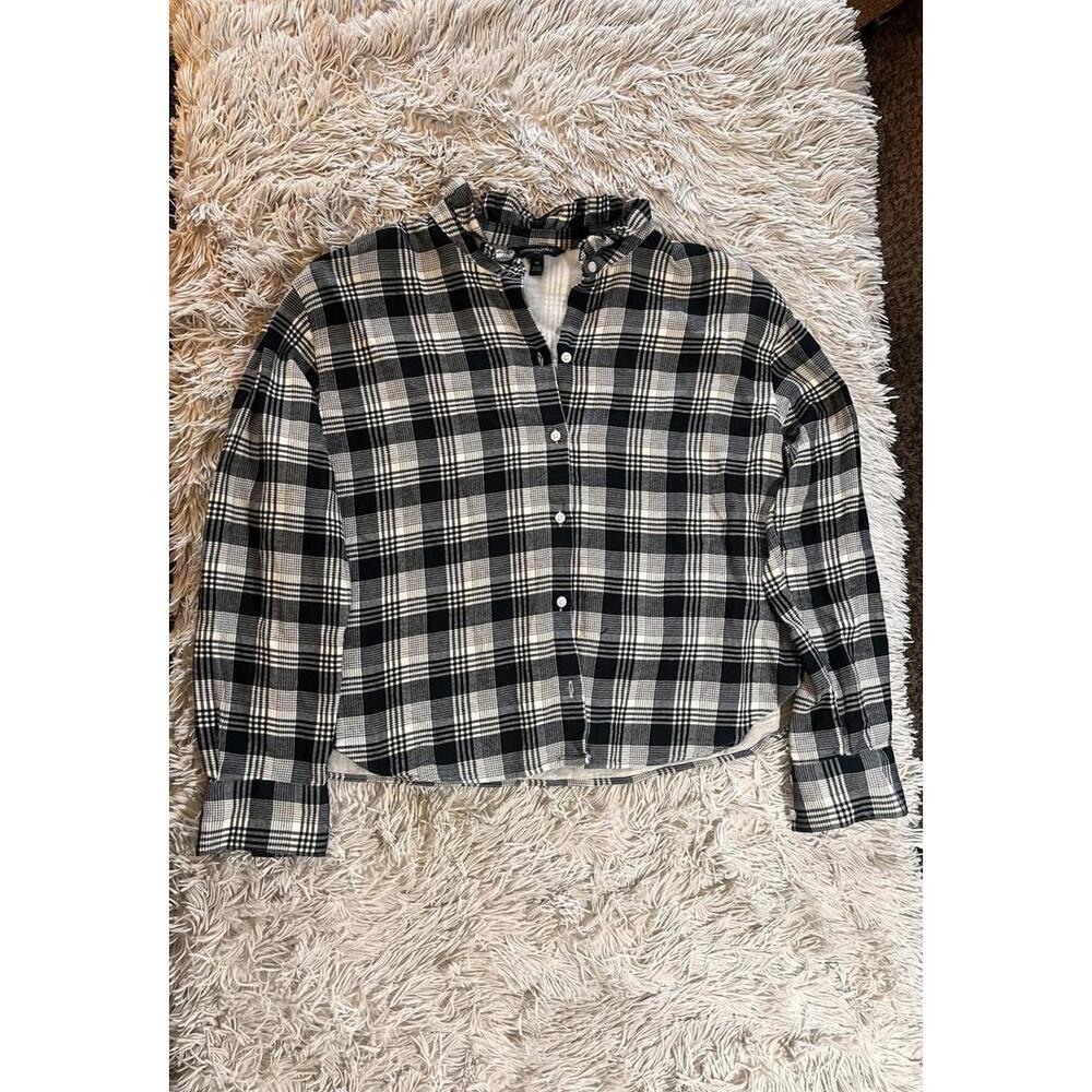 BANANA REPUBLIC Top Womens Medium Flannel Button Up Ruffled Collar Blouse